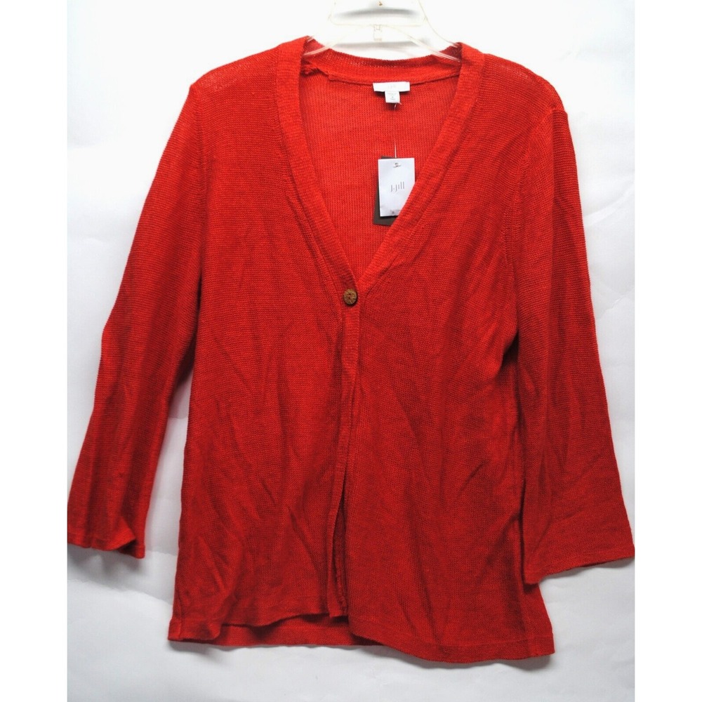 J.Jill Womens Size M Tall Red Orange Papaya Long Sleeve Linen Blend Top New (J7)